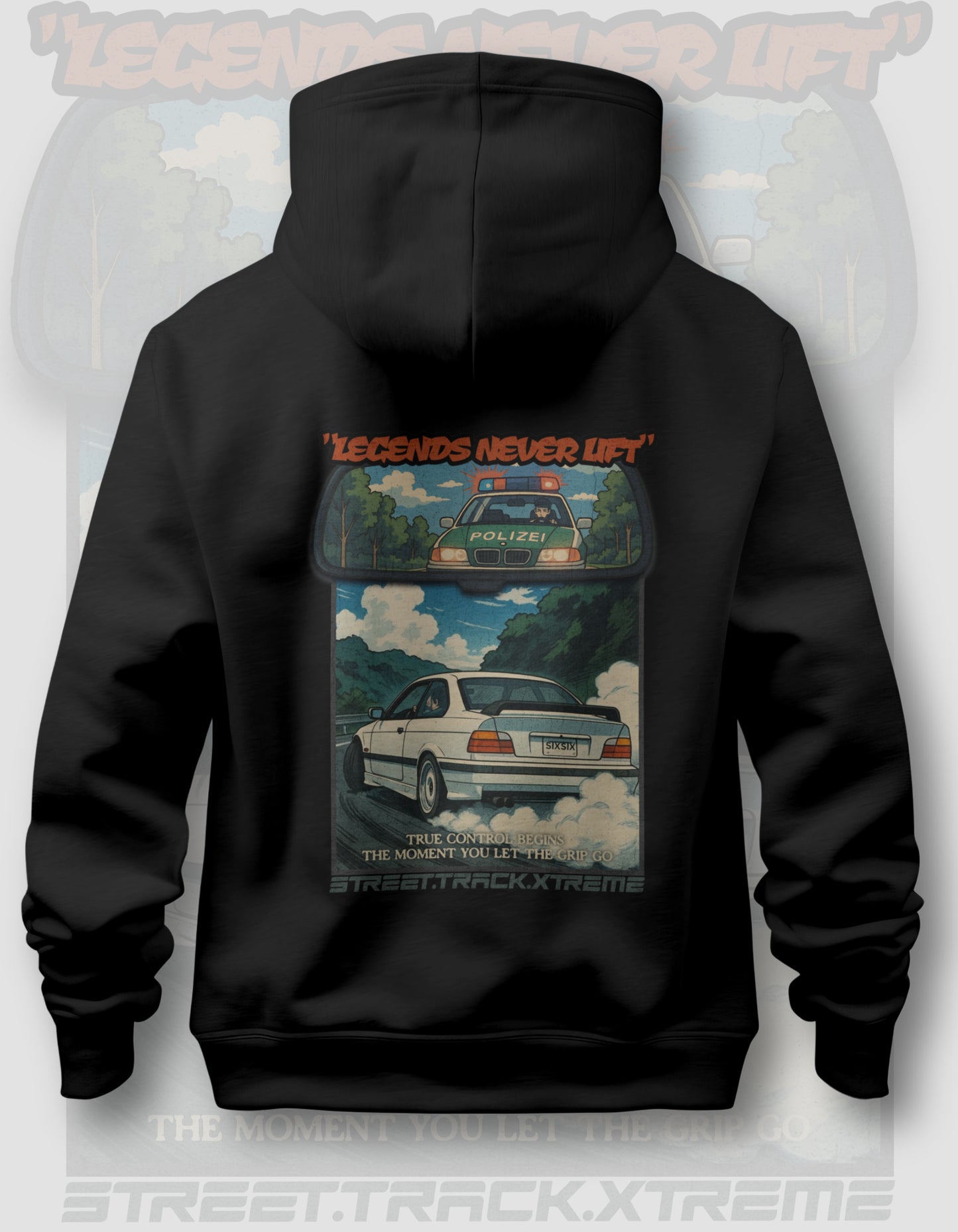 'Legends Never Lift - E36' - Black Hoodie