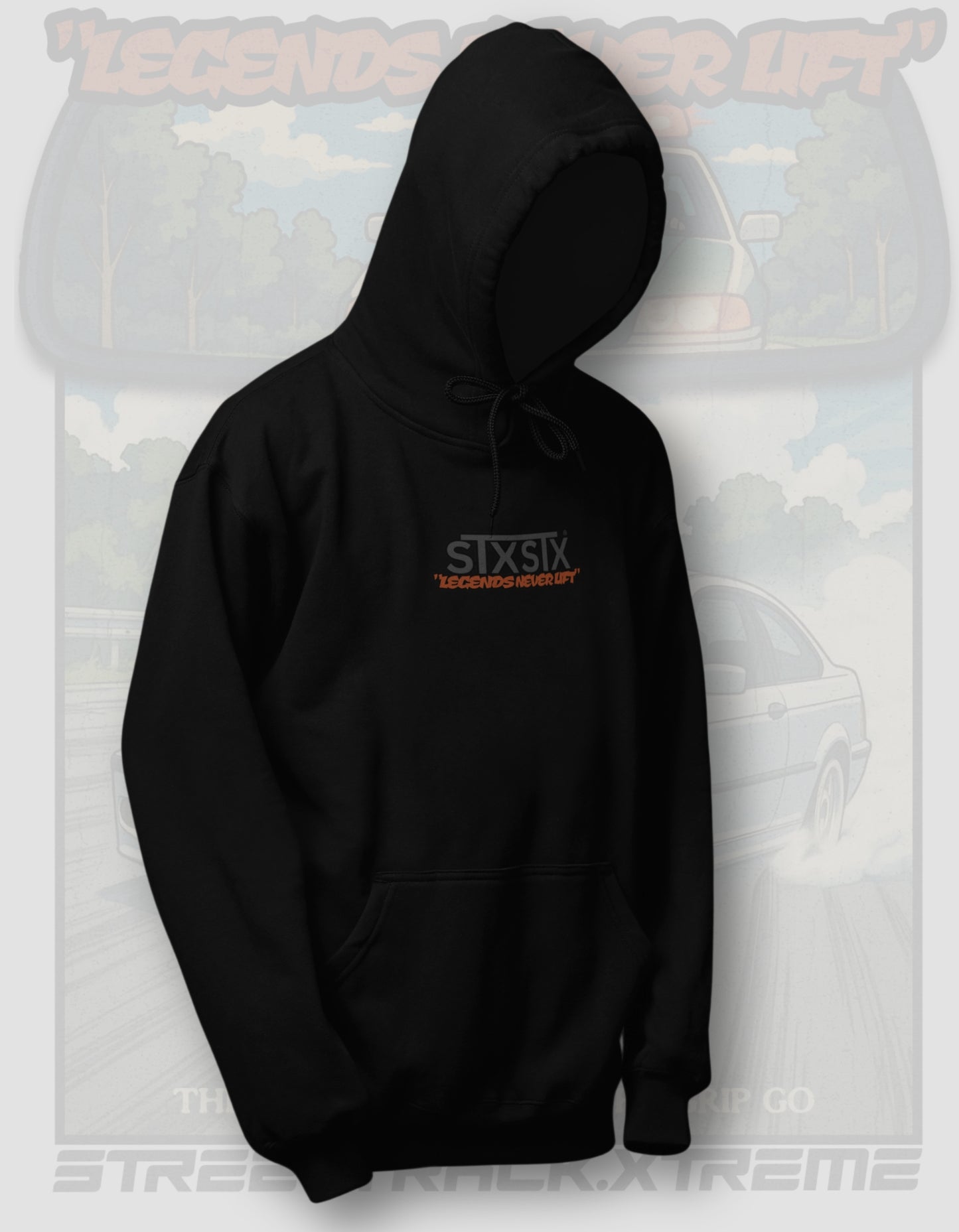 'Legends Never Lift - E46' - Black Hoodie