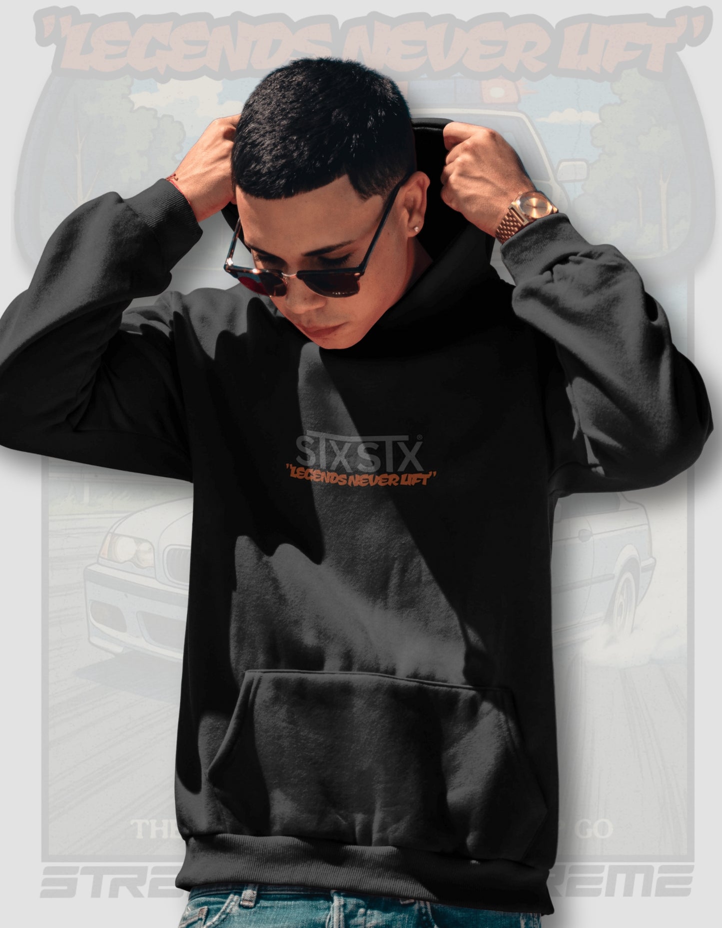 'Legends Never Lift - E46' - Black Hoodie