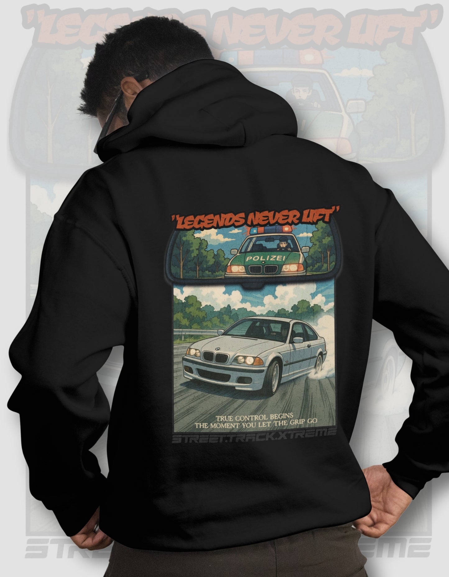 'Legends Never Lift - E46' - Black Hoodie