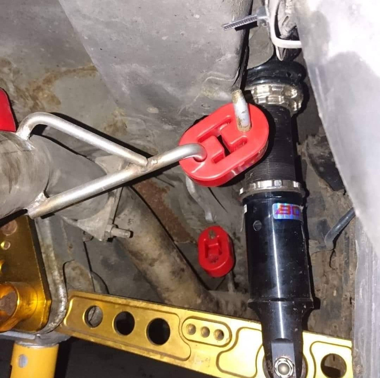 Polyurethane Exhaust Hanger Mounts fitted to a drift car