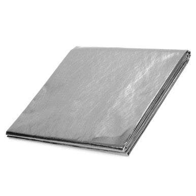 A silver heat reflective sheet with a self-adhesive backing