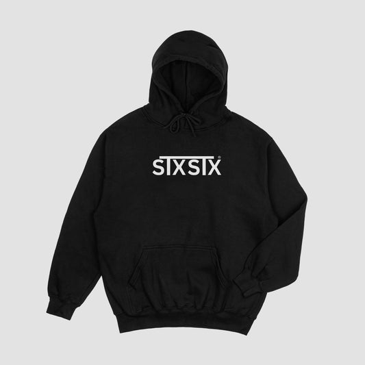 Black hoodie with 'STXSTX' logo on a light gray background