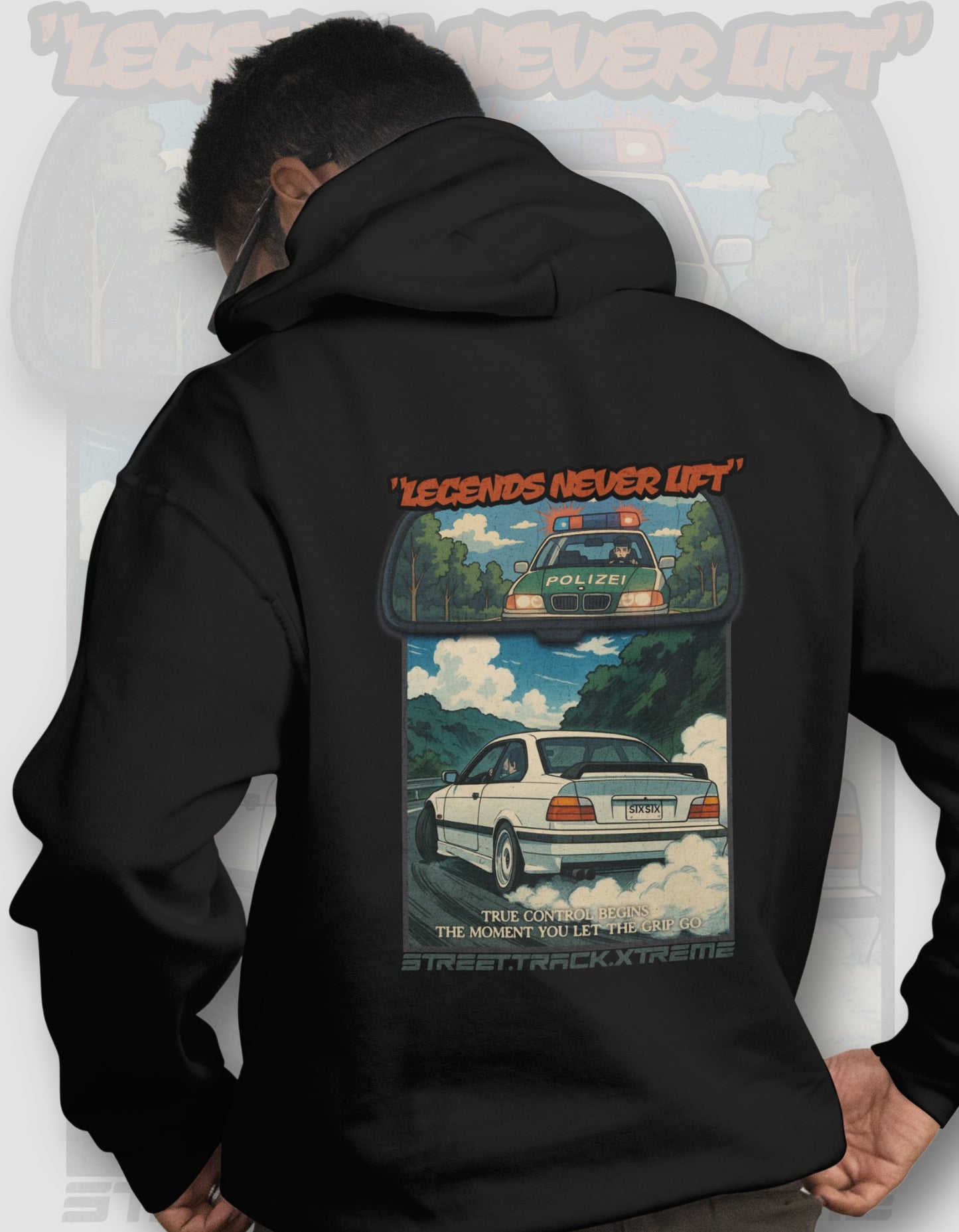 'Legends Never Lift - E36' -  Black Hoodie