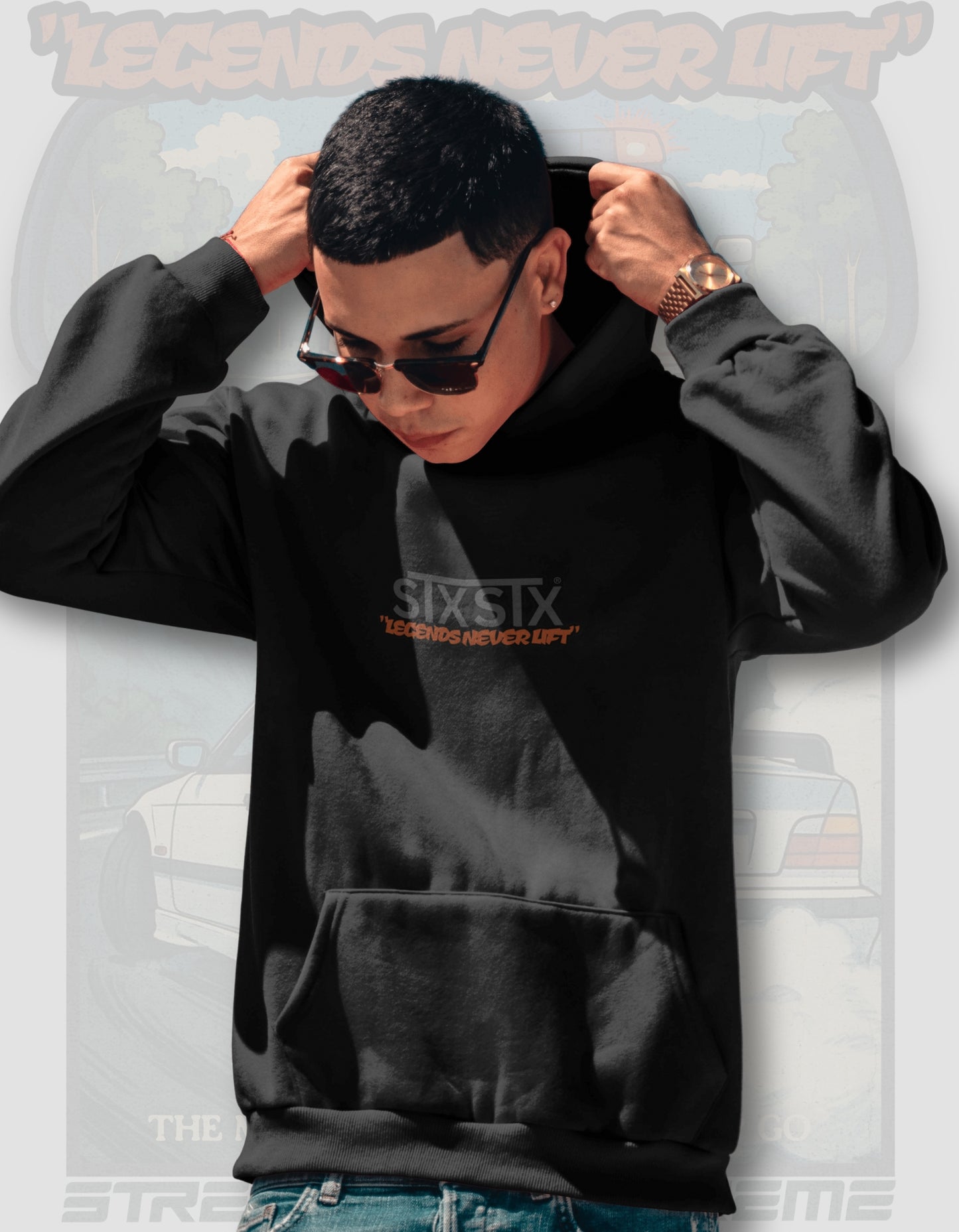 'Legends Never Lift - E36' -  Black Hoodie