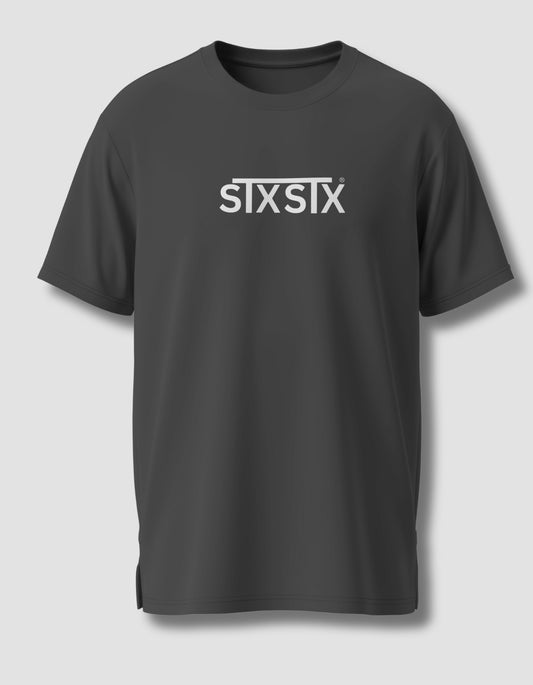 Grey t-shirt with 'STXSTX' logo on a light gray background