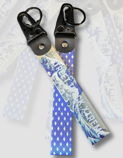 Japanese Waves key-ring clip, JDM (Japanese domestic market) style with the words street track extreme printed on it. Japanese automotive style